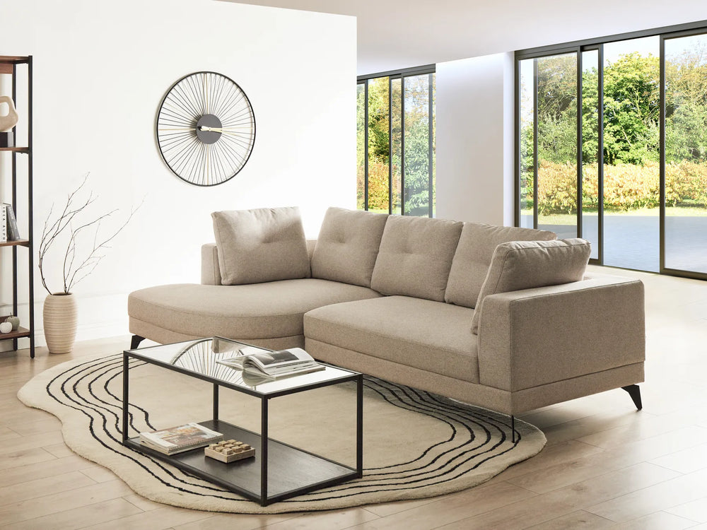 Corner Sofa 3 Seater Faux Linen Light Beige Right Hand Yvera