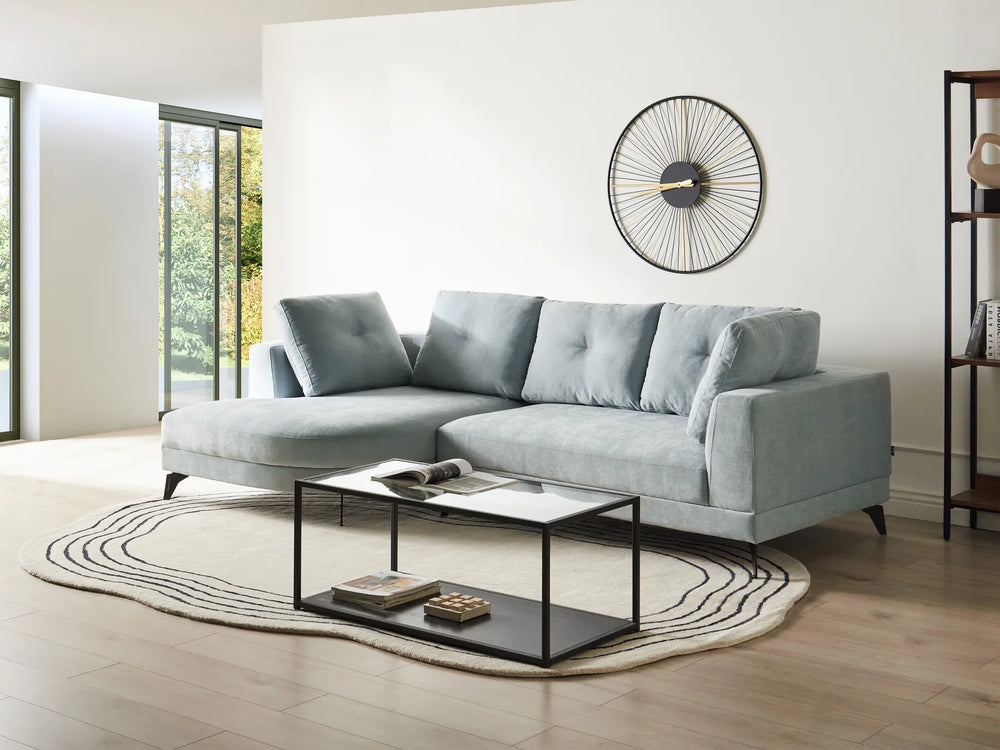 Corner Sofa 3 Seater Chenille Light Blue Right Hand Yvera