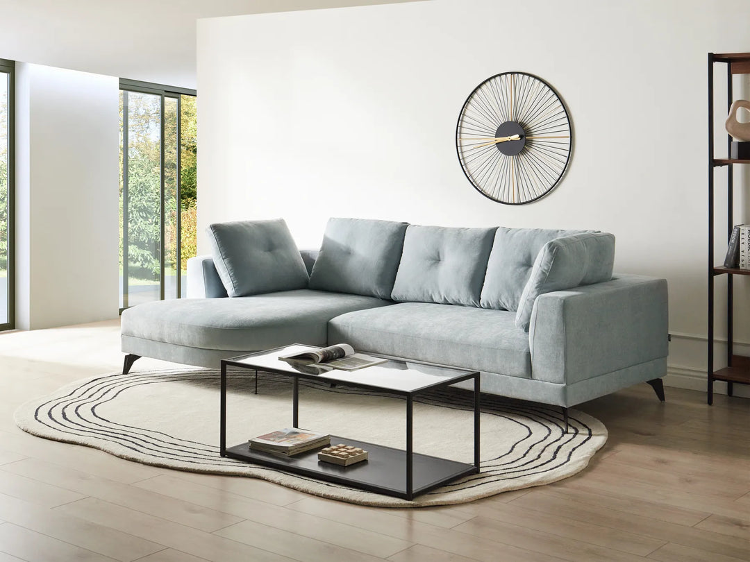 Corner Sofa 3 Seater Chenille Light Blue Right Hand Yvera