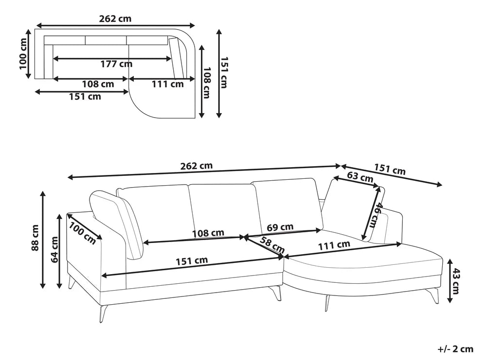 Corner Sofa 3 Seater Chenille Light Blue Left Hand Yvera