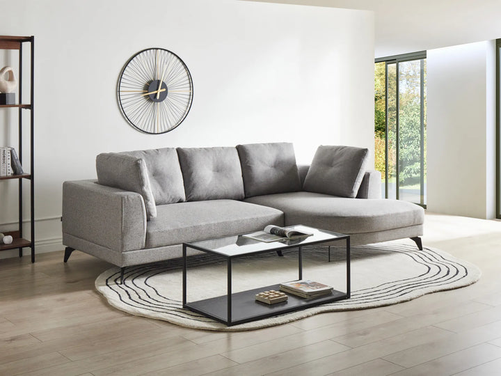 Corner Sofa 3 Seater Faux Linen Grey Left Hand Yvera