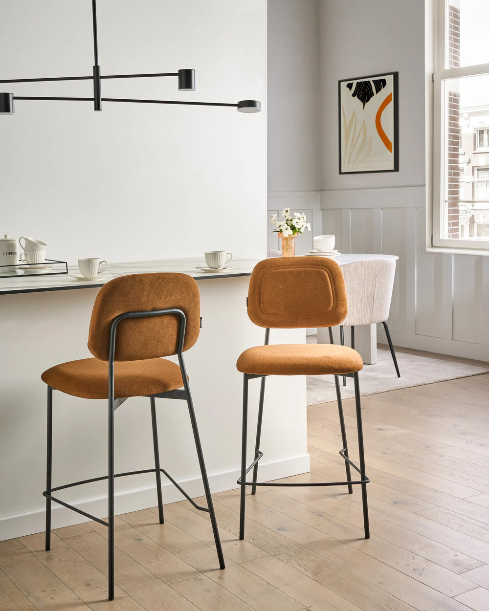 Set of 2 Bar Chairs Velvet Golden Brown Comfortable Seating Avello