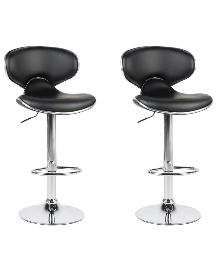 Set of 2 Bar Chairs Faux Leather Swivel Black Elegant Design Fresto