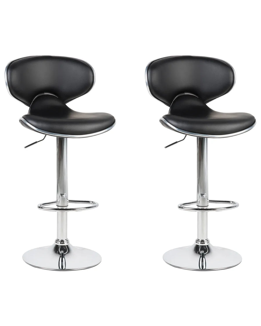 Set of 2 Bar Chairs Faux Leather Swivel Black Elegant Design Fresto