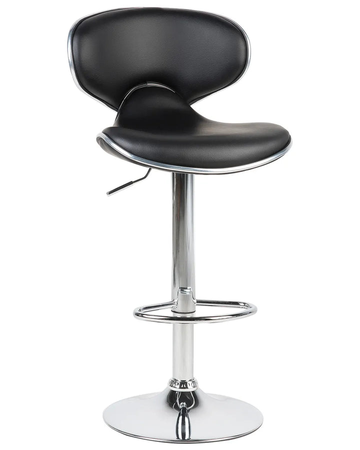 Set of 2 Bar Chairs Faux Leather Swivel Black Elegant Design Fresto