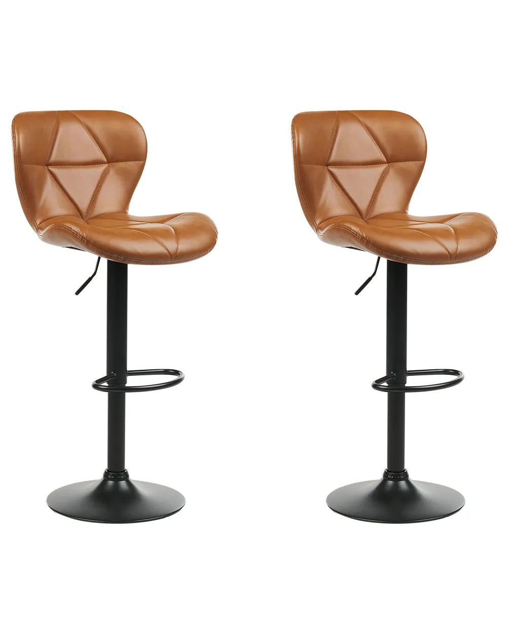 Set of 2 Bar Chairs Faux Leather Swivel Golden Brown Solvia