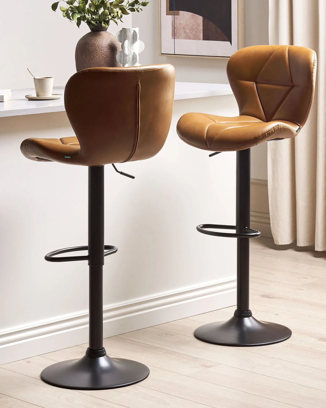Set of 2 Bar Chairs Faux Leather Swivel Golden Brown Solvia