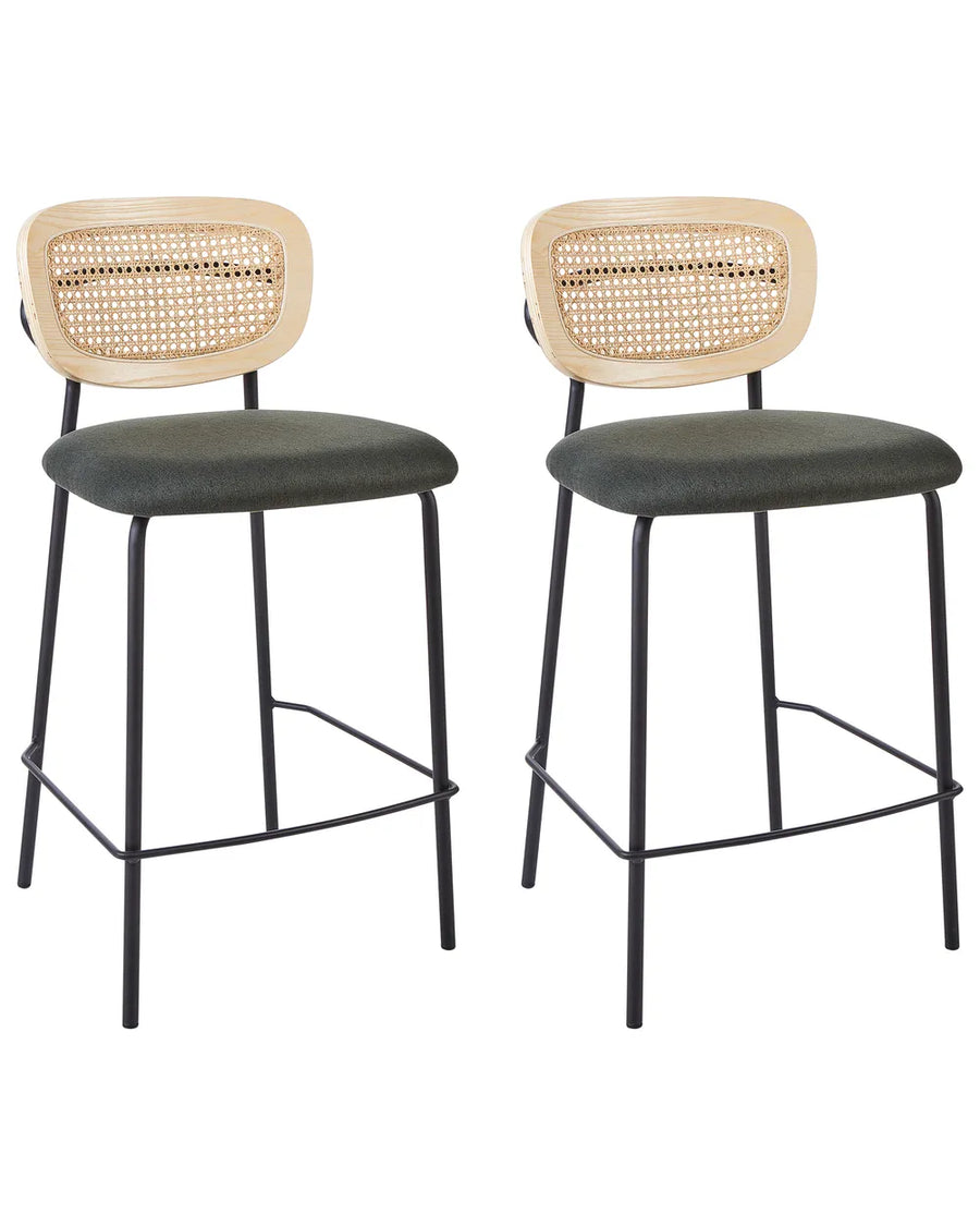 Set of 2 Bar Chairs Rattan Dark Green Timeless Design Ulvana