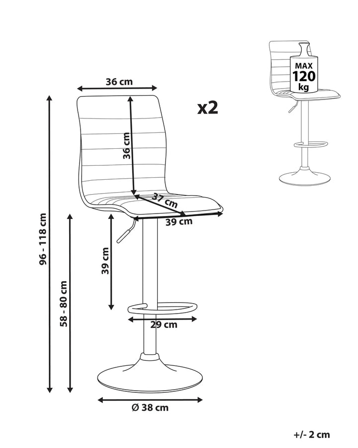 Set of 2 Bar Chairs Faux Leather Swivel Light Beige 360° Swivel Levora