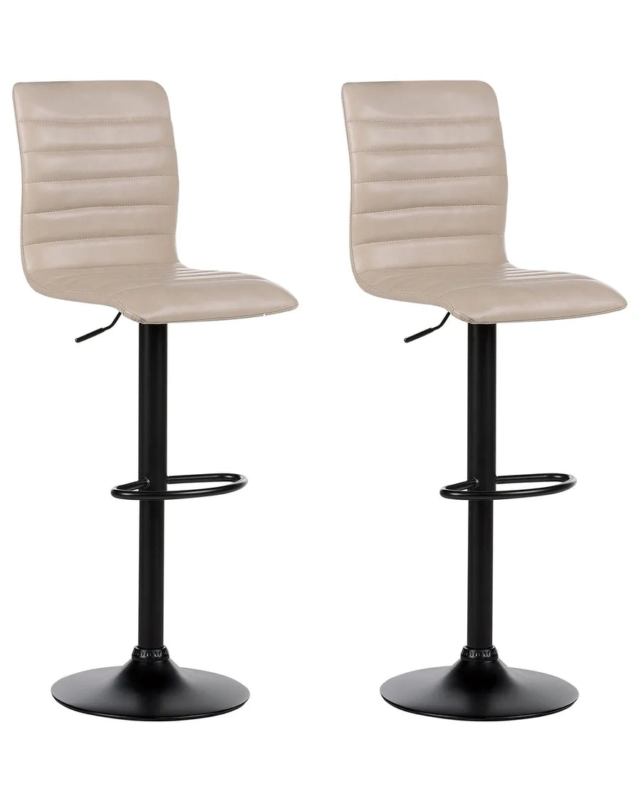 Set of 2 Bar Chairs Faux Leather Swivel Light Beige 360° Swivel Levora