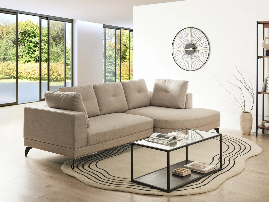 Corner Sofa 3 Seater Faux Linen Light Beige Left Hand Yvera