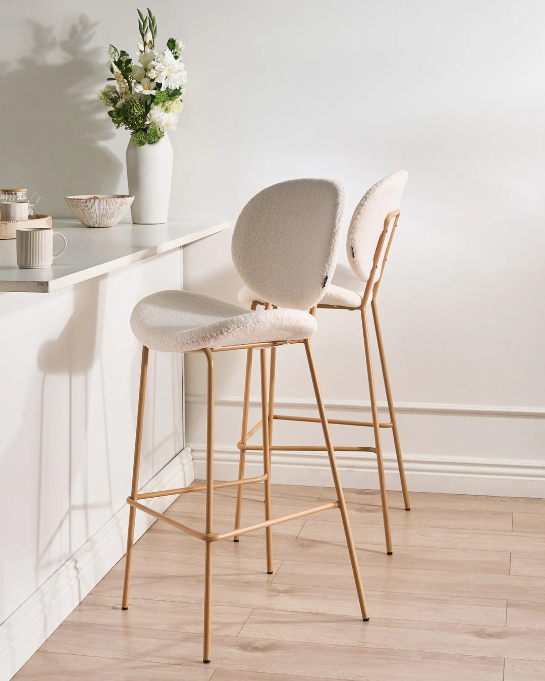 Set of 2 Bar Chairs Boucle White Comfortable Footrest Orlian
