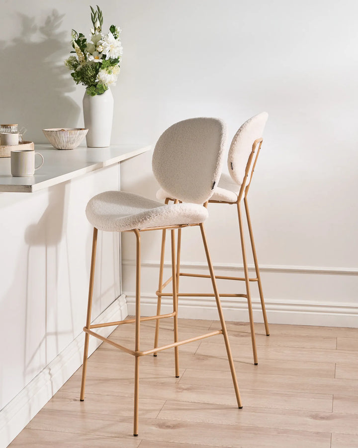 Set of 2 Bar Chairs Boucle White Comfortable Footrest Orlian