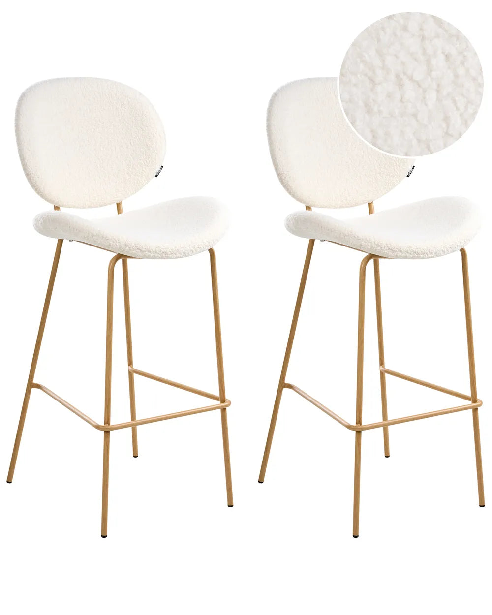 Set of 2 Bar Chairs Boucle White Comfortable Footrest Orlian
