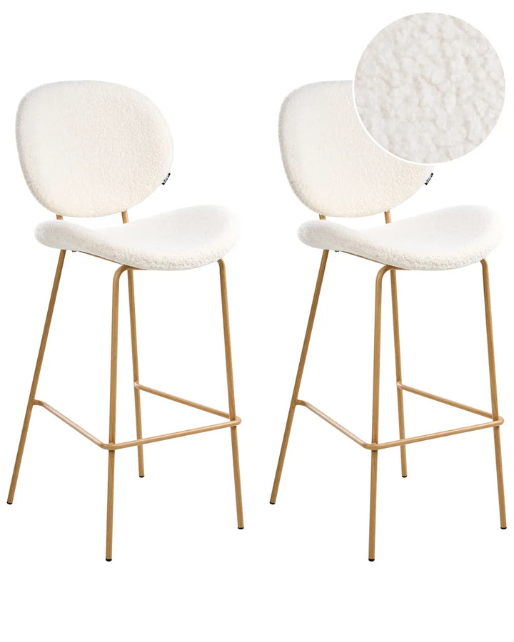 Set of 2 Bar Chairs Boucle White Comfortable Footrest Orlian