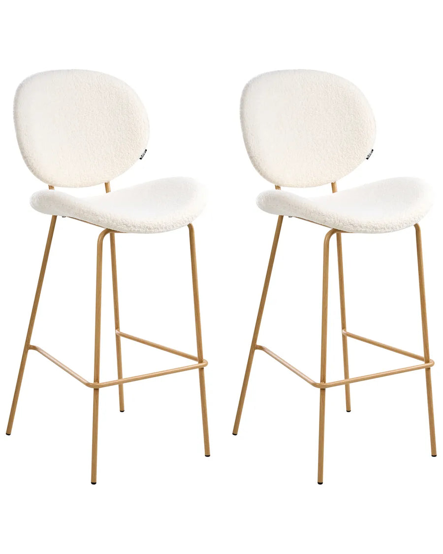 Set of 2 Bar Chairs Boucle White Comfortable Footrest Orlian