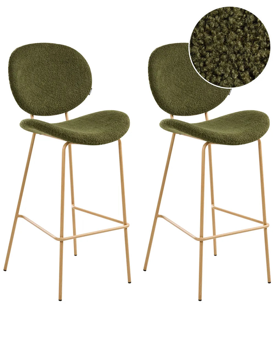 Set of 2 Bar Chairs Boucle Dark Green High Quality Orlian