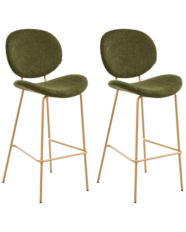 Set of 2 Bar Chairs Boucle Dark Green High Quality Orlian