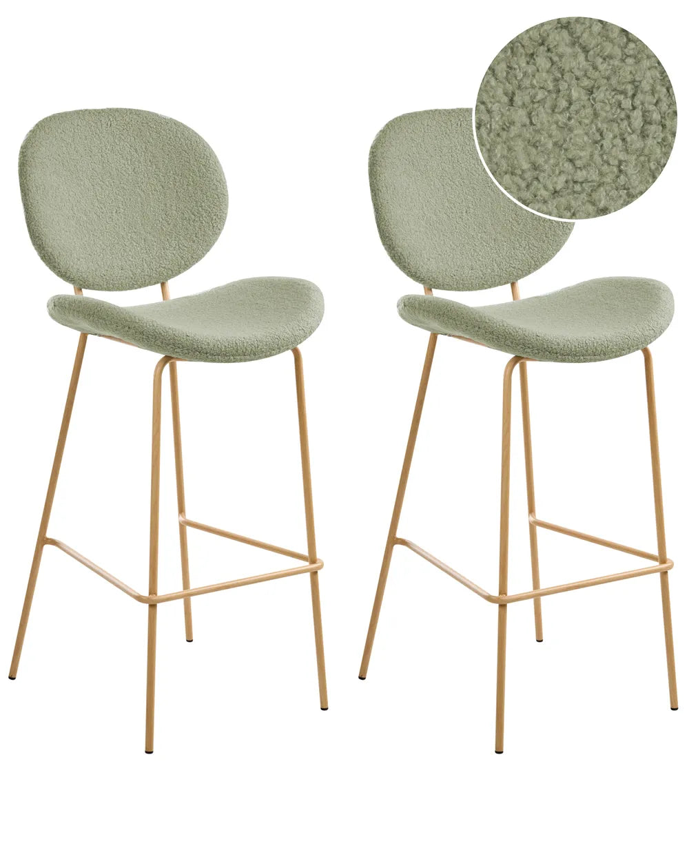 Set of 2 Bar Chairs  Boucle Light Green Comfortable Footrest Hestia