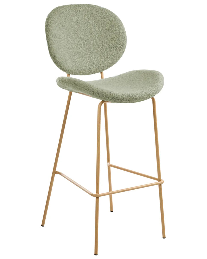 Set of 2 Bar Chairs  Boucle Light Green Comfortable Footrest Hestia