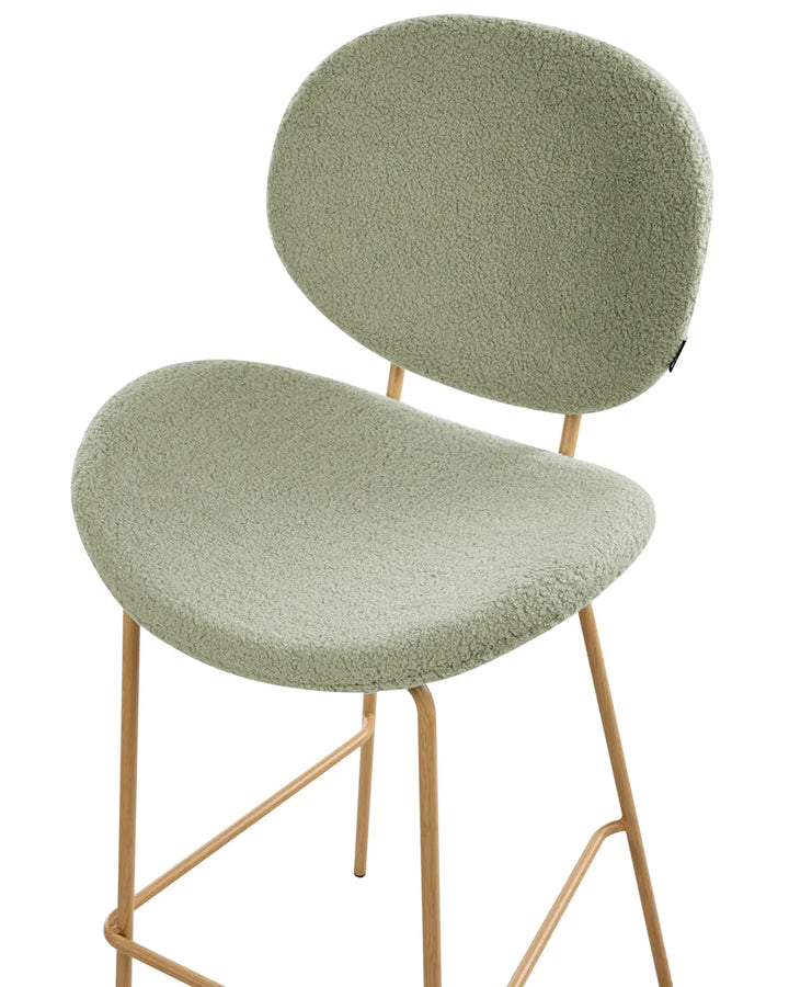 Set of 2 Bar Chairs  Boucle Light Green Comfortable Footrest Hestia