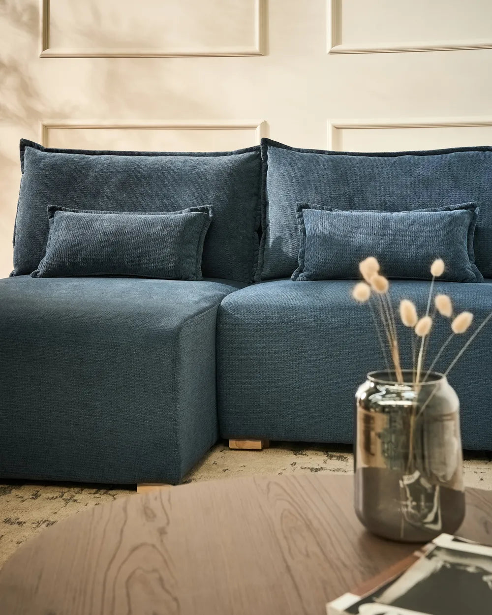 Modular Corner Sofa Fabric Blue Right Hand Averni
