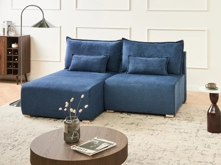 Modular Corner Sofa Fabric Blue Right Hand Averni