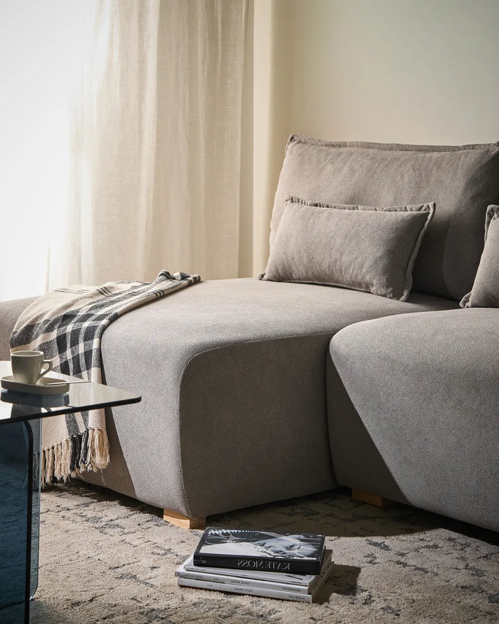 Modular Corner Sofa Fabric Grey Right Hand Averni