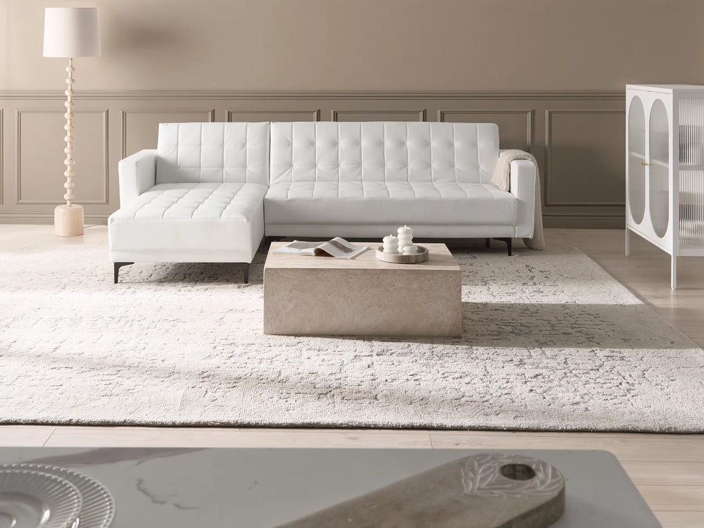 Modular Corner Sofa Bed 4 Seater Faux Leather White Right Hand Denby
