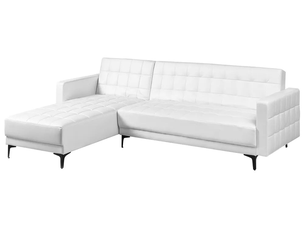 Modular Corner Sofa Bed 4 Seater Faux Leather White Right Hand Denby