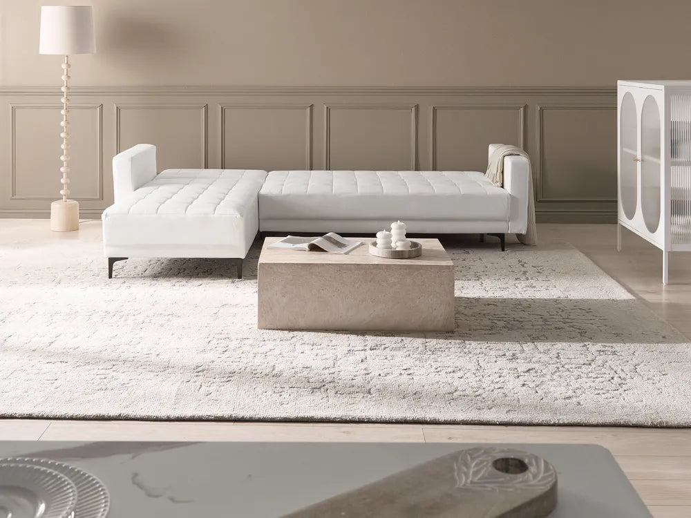 Modular Corner Sofa Bed 4 Seater Faux Leather White Right Hand Denby