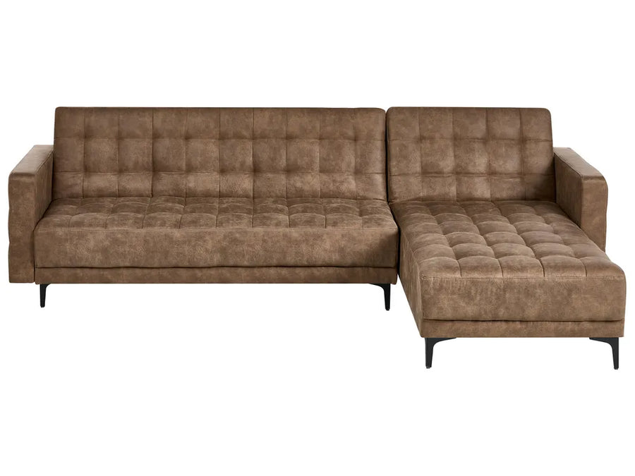 Modular Corner Sofa Bed 4 Seater Faux Leather Brown Left Hand Denby