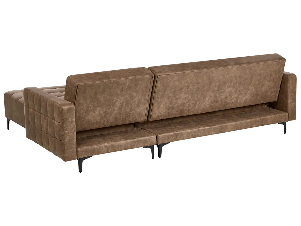 Modular Corner Sofa Bed 4 Seater Faux Leather Brown Left Hand Denby