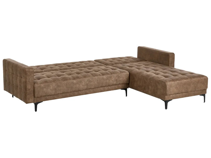 Modular Corner Sofa Bed 4 Seater Faux Leather Brown Left Hand Denby