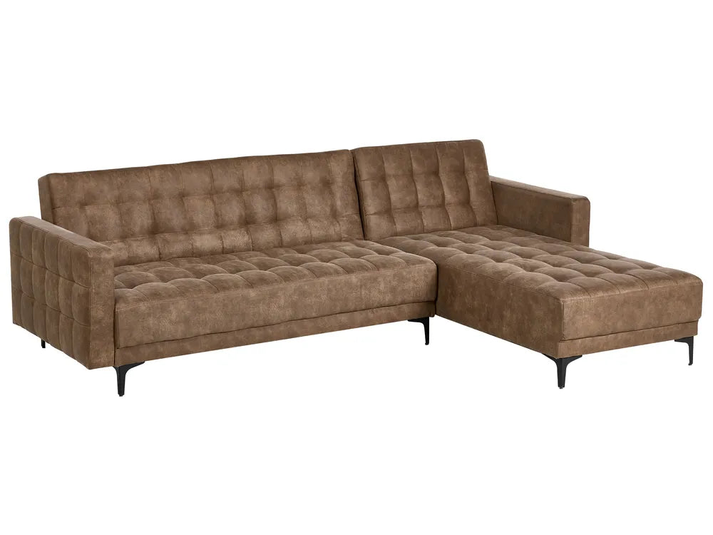 Modular Corner Sofa Bed 4 Seater Faux Leather Brown Left Hand Denby