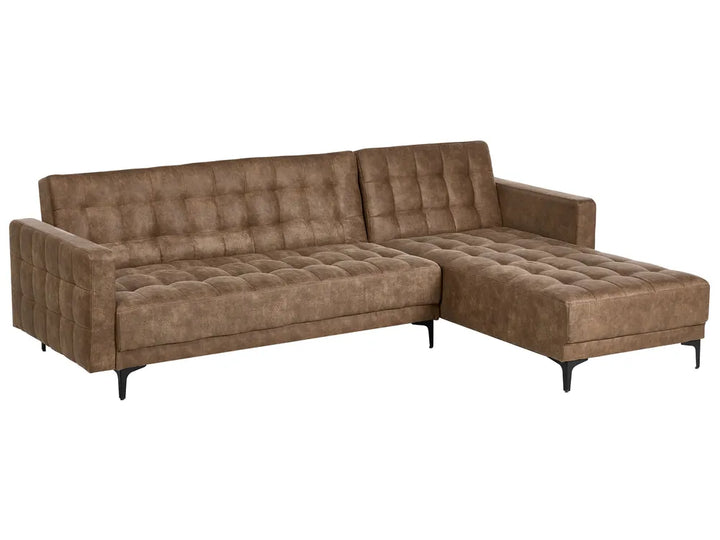 Modular Corner Sofa Bed 4 Seater Faux Leather Brown Left Hand Denby