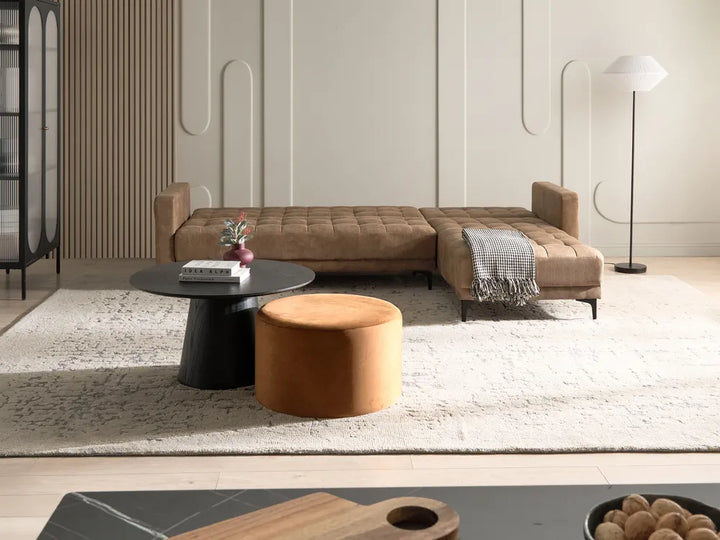 Modular Corner Sofa Bed 4 Seater Faux Leather Brown Left Hand Denby