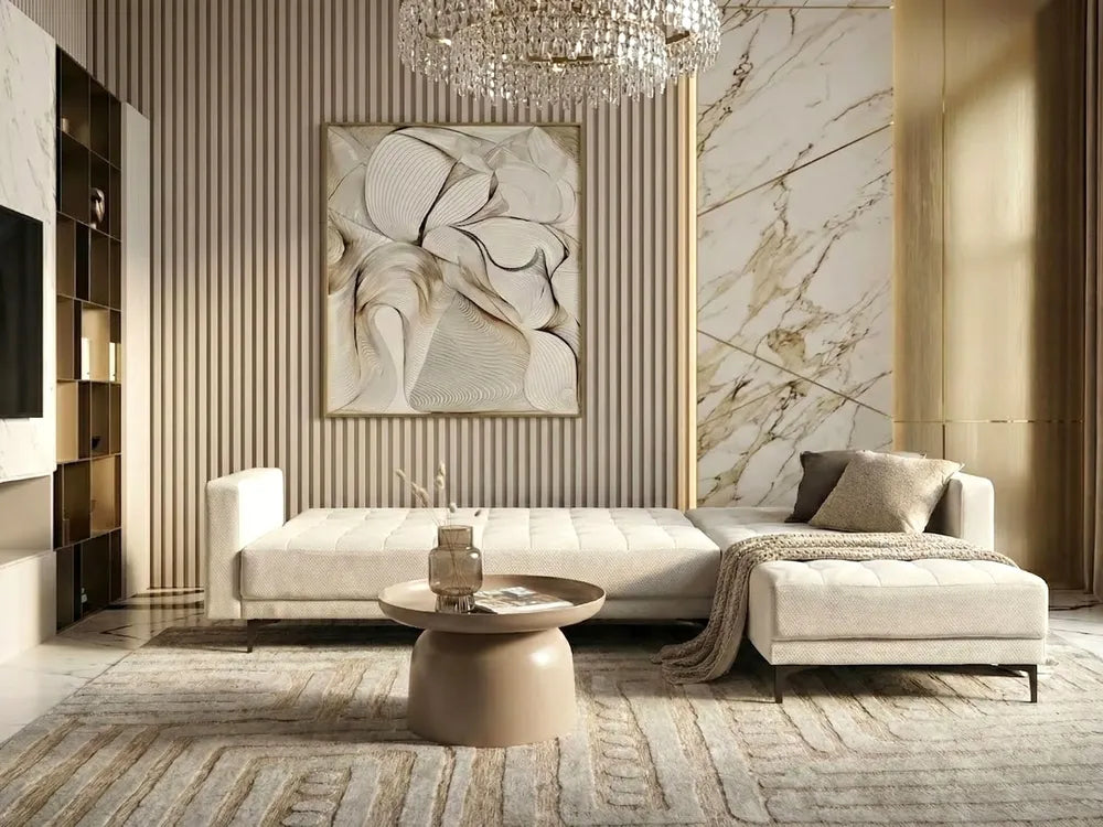 Modular Corner Sofa Bed 4 Seater Fabric Off-White Left Hand Denby