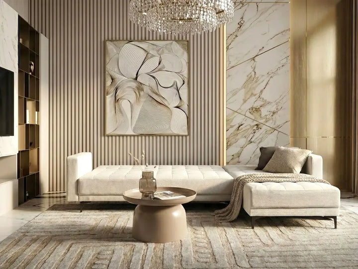 Modular Corner Sofa Bed 4 Seater Fabric Off-White Left Hand Denby