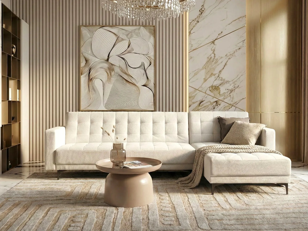 Modular Corner Sofa Bed 4 Seater Fabric Off-White Left Hand Denby