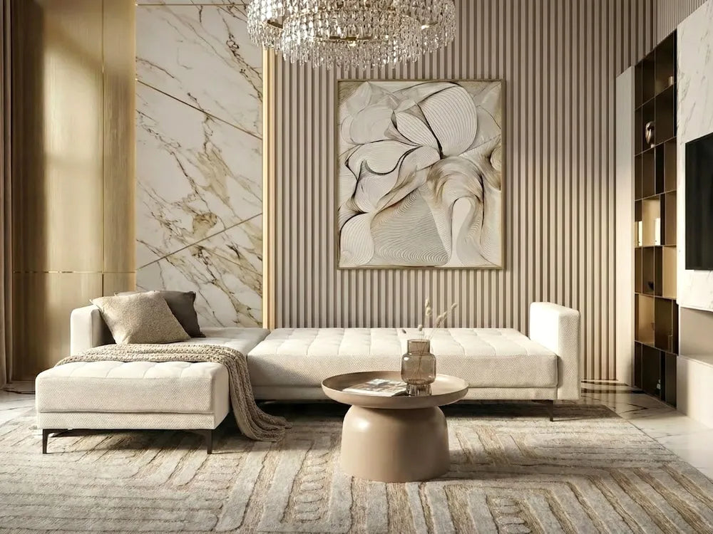 Modular Corner Sofa Bed 4 Seater Fabric Off-White Right Hand Denby