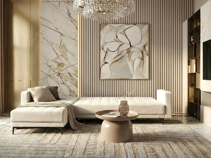 Modular Corner Sofa Bed 4 Seater Fabric Off-White Right Hand Denby