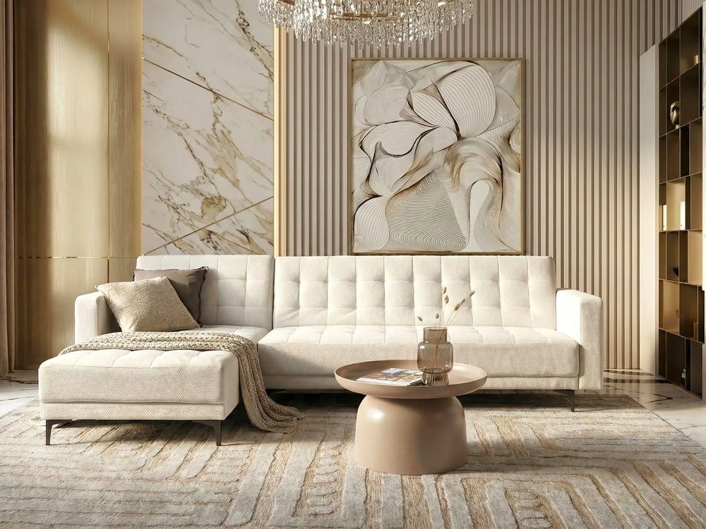 Modular Corner Sofa Bed 4 Seater Fabric Off-White Right Hand Denby
