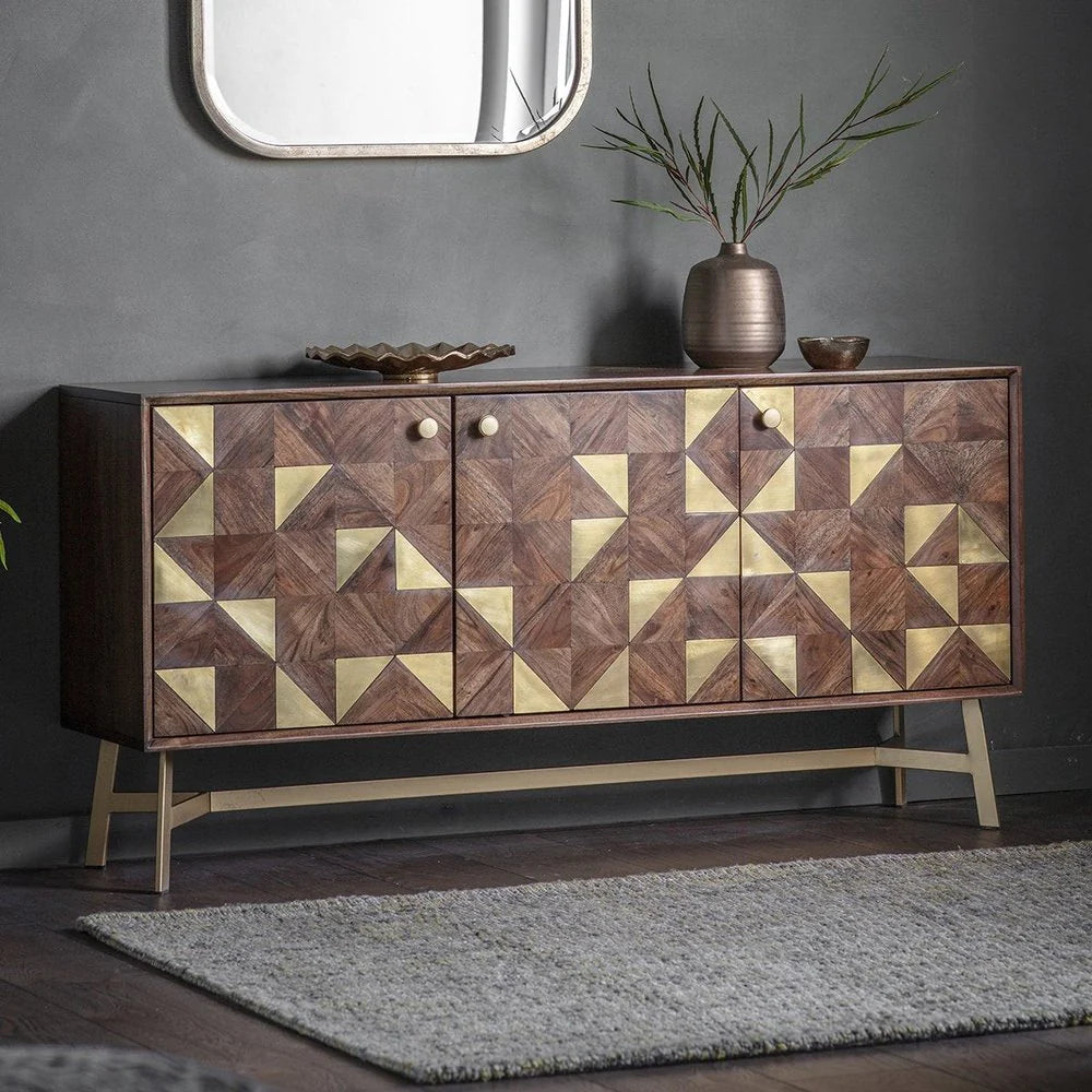 Tate 3 Door Sideboard in Brown and Gold