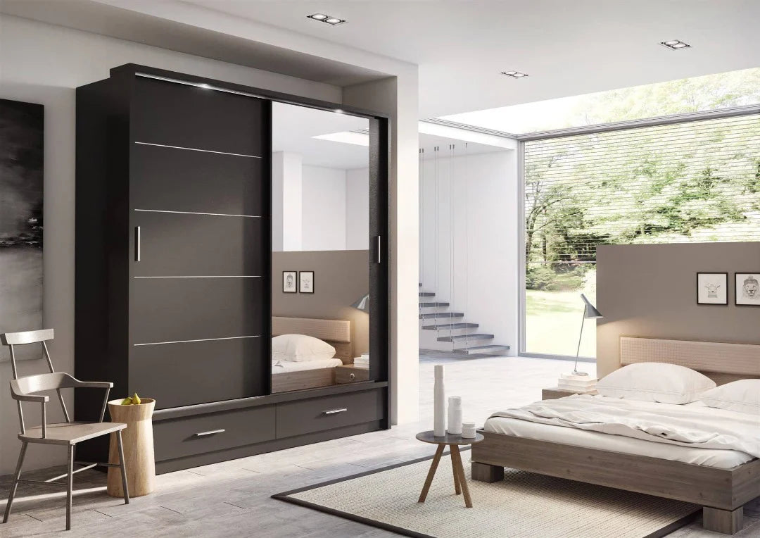 Arti AR-05 Sliding Door Wardrobe 200cm Black Matt with LED Light