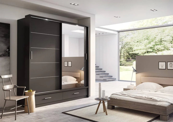 Arti AR-05 Sliding Door Wardrobe 200cm Black Matt with LED Light
