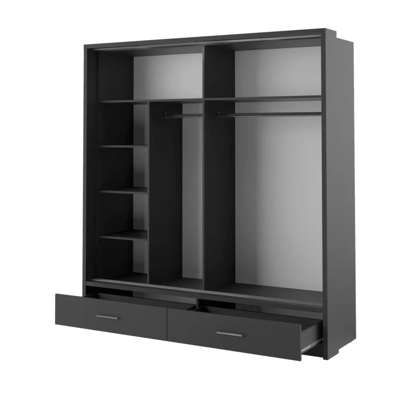 Isabella Sliding Door Wardrobe 200cm Black Matt with LED Lights