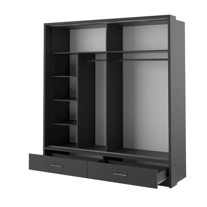 Isabella Sliding Door Wardrobe 200cm Black Matt with LED Lights