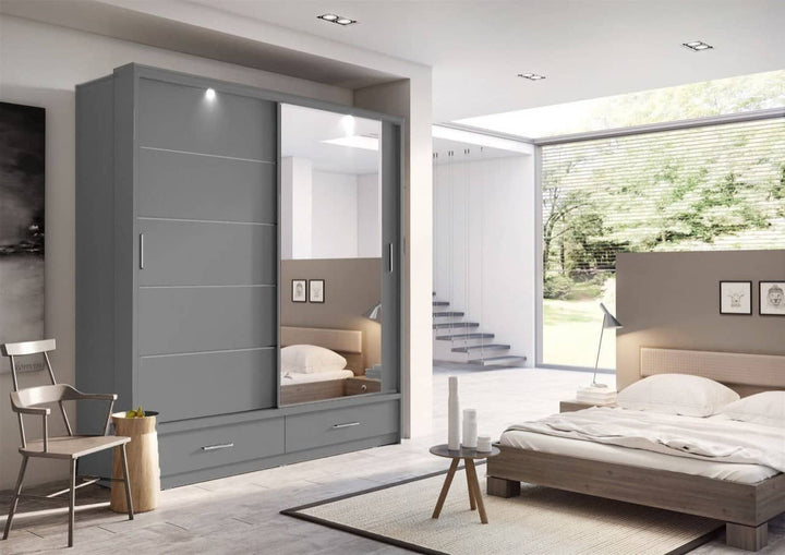 Arti AR-05 Sliding Door Wardrobe 200cm Grey Matt with LED Light