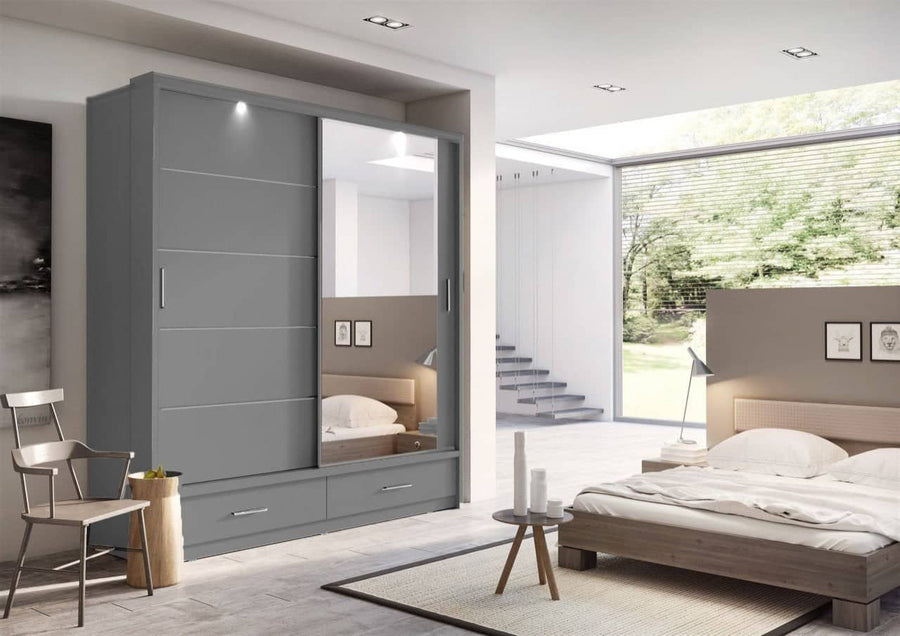Arti AR-05 Sliding Door Wardrobe 200cm Grey Matt with LED Light